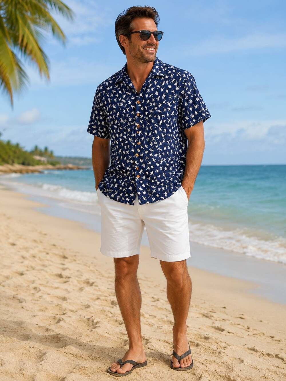 Paradise Found Men's Magnum Bamboo Print Navy Hawaiian Aloha Shirt
M116
